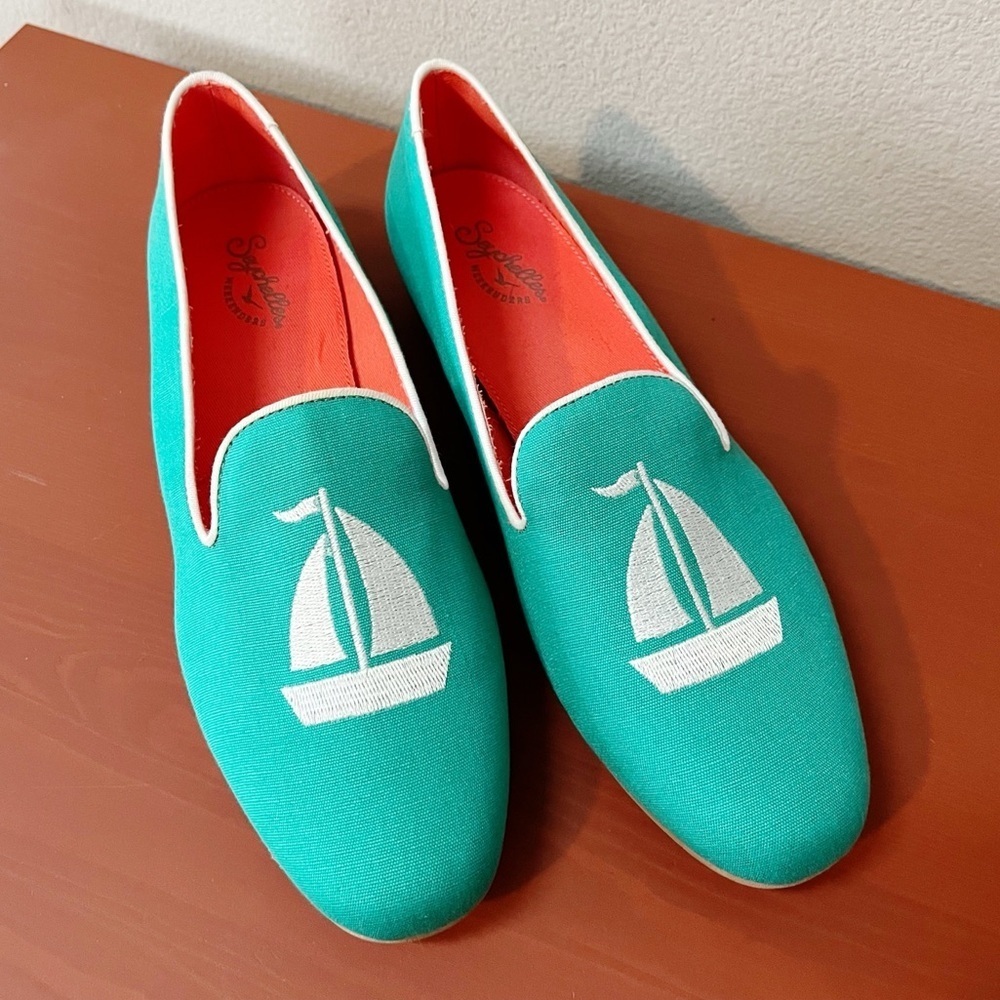 Seychelles Turquoise Embroidered Sailboat Weekender Loafer Shoes Size 10